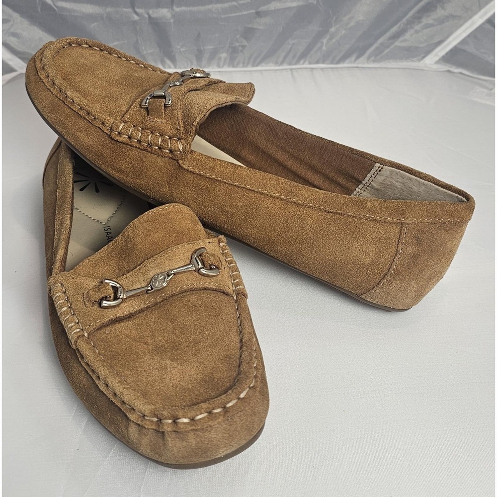Isaac Mizrahi Live! Women's Suede Loafers‎ Horse Bit Shoes Natural/Tan 9.5W
